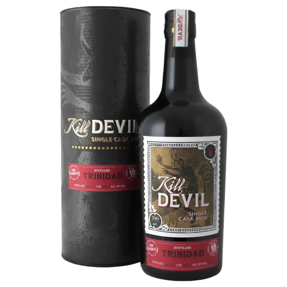 Alba Whisky Kill Devil Trinidad 18-Year-Old Rum bottle, 700ml with 63.7% alcohol content, displayed upright.