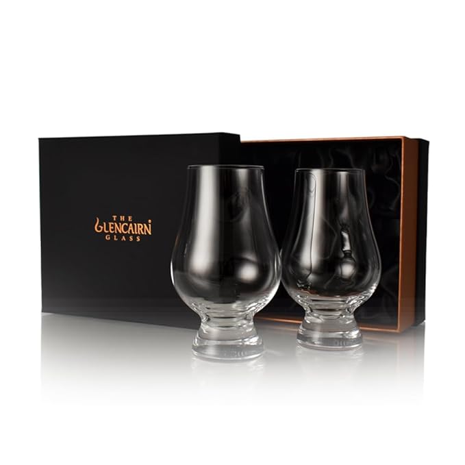 Alba Whisky Glencairn solid presentation box with two original whisky glasses, clear glassware for tasting and display.