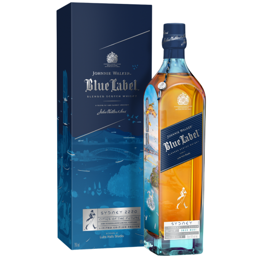 Johnnie Walker Blue Cities Sydney whisky 750ml bottle from ILG, featuring distinctive blue label and city-themed design.