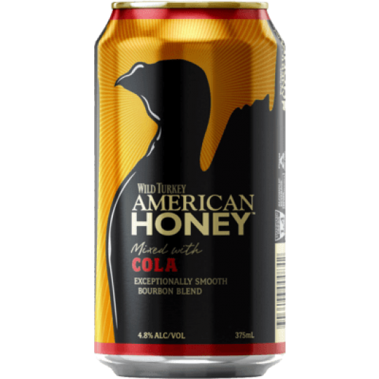 Wild Turkey Honey & Cola bourbon and cola drink in 375ml bottle, featuring a dark beverage with honey and cola flavors.