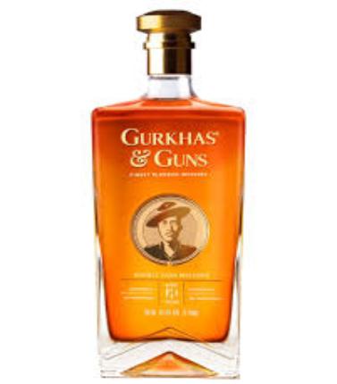 Bottle of Gurkhas & Guns Nepalese Whisky with label, displayed on a neutral background.