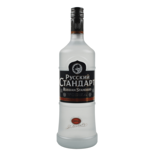 Russian Standard Vodka 700ml bottle with clear glass and minimalist label, shown against a neutral background.
