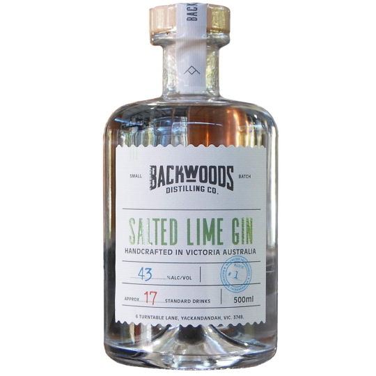 Backwoods Salted Lime Gin 500ml bottle from LiquorDay, with a clear label and vibrant lime imagery on the packaging.