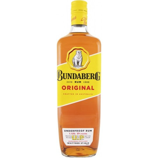 Bottle of LiquorDay Bundaberg Rum Up 1.125L spirits in clear glass with label and cap, ready for pouring