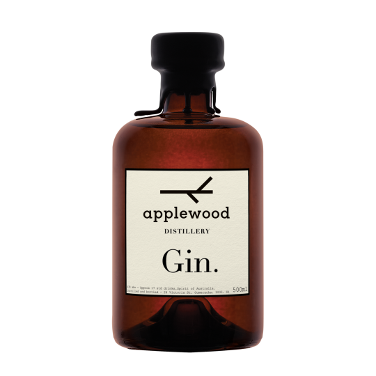Bottle of Paramount Applewood Distillery Australian Dry Gin in a 500ml clear glass bottle with a label featuring botanical illustrations.