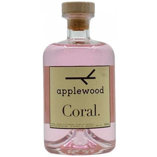 Australian dry gin bottle labeled Paramount Applewood Distillery Coral Gin 500ml, featuring a sleek label and clear glass bottle.