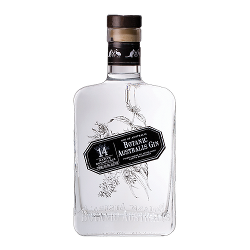 Australian Dry Gin bottle labeled Botanic Australis Original Gin by Paramount, 700ml, with botanical illustrations on the label.