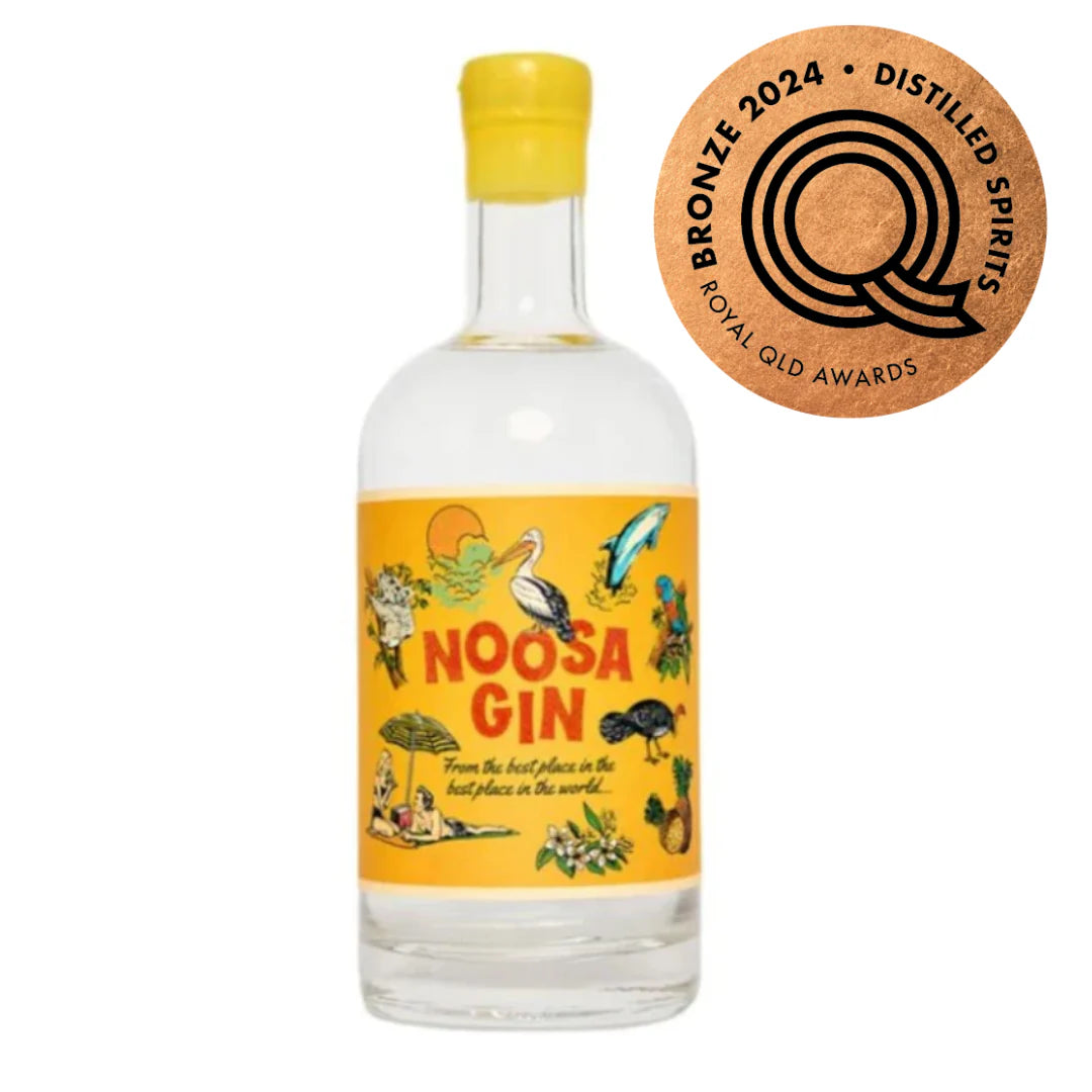 Australian Dry Gin bottle labeled Noosa Gin by Paramount, 700ml, with a clear glass bottle and minimalist label design.