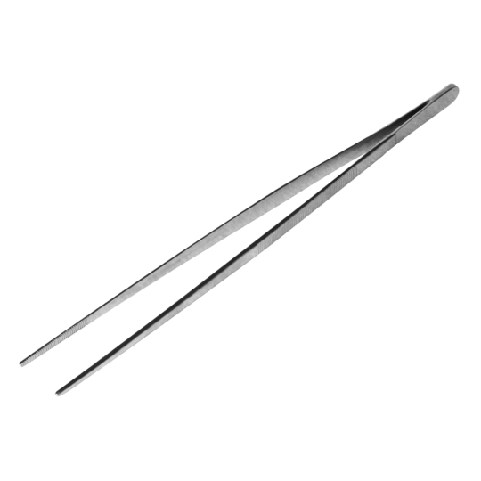 Paramount Uberbartools long tweezers, 30cm for precise bar tool use, stainless steel with ergonomic grip in a professional bar setting.