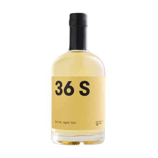 Barrel aged 36 Short Barrel Aged Original Gin from Paramount in a clear 500mL bottle with a distinctive label.