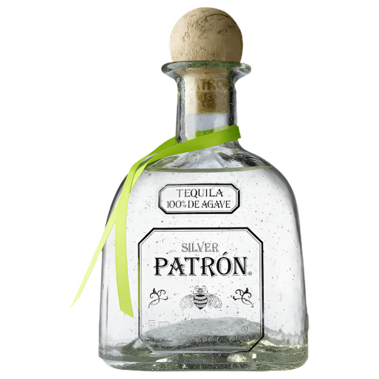 Paramount Patron Silver Blanco Agave Tequila 700ml bottle with clear glass and silver label on a white background.