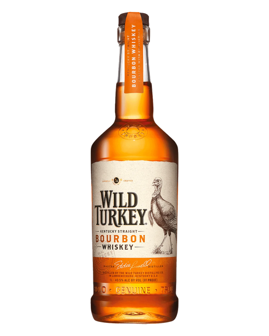 Paramount Wild Turkey Kentucky Straight Bourbon Whiskey 81 Proof 1L bottle with amber liquid and label visible.
