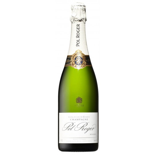 Paramount Pol Roger Brut NV Champagne bottle with gold foil and elegant label, 750mL, sparkling and celebratory.