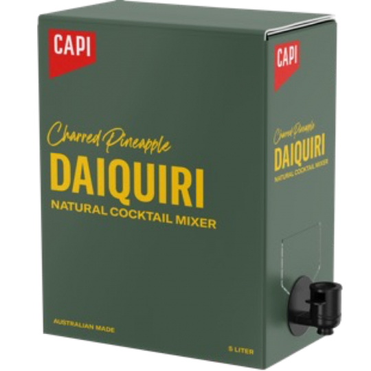 CAPI Charred Pineapple Syrup for cocktails, Paramount brand, 5-liter bottle, dark roasted pineapple flavor, ideal for mixology.