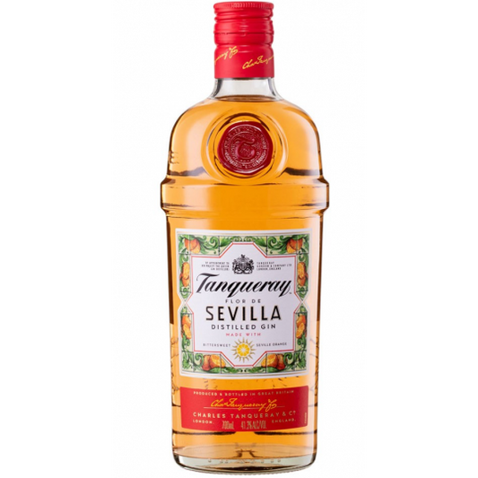 Paramount Tanqueray Sevilla flavored gin bottle, 700ml, with distinctive label and clear glass showcasing the golden liquid inside.