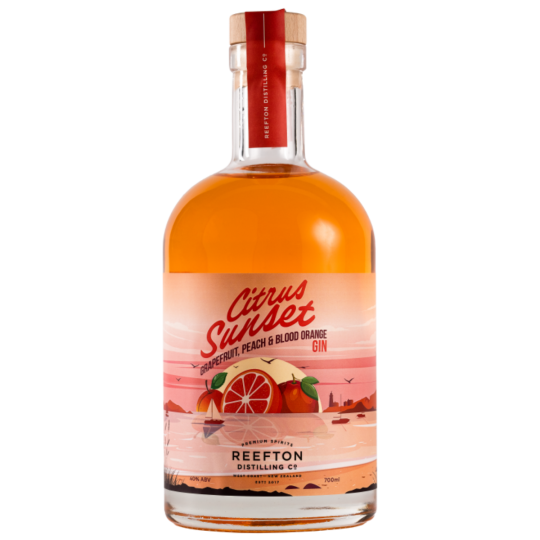 Paramount Flavour Gallery Citrus Sunset NZ Gin bottle, 700ml, featuring a vibrant citrus-themed label and clear glass bottle.