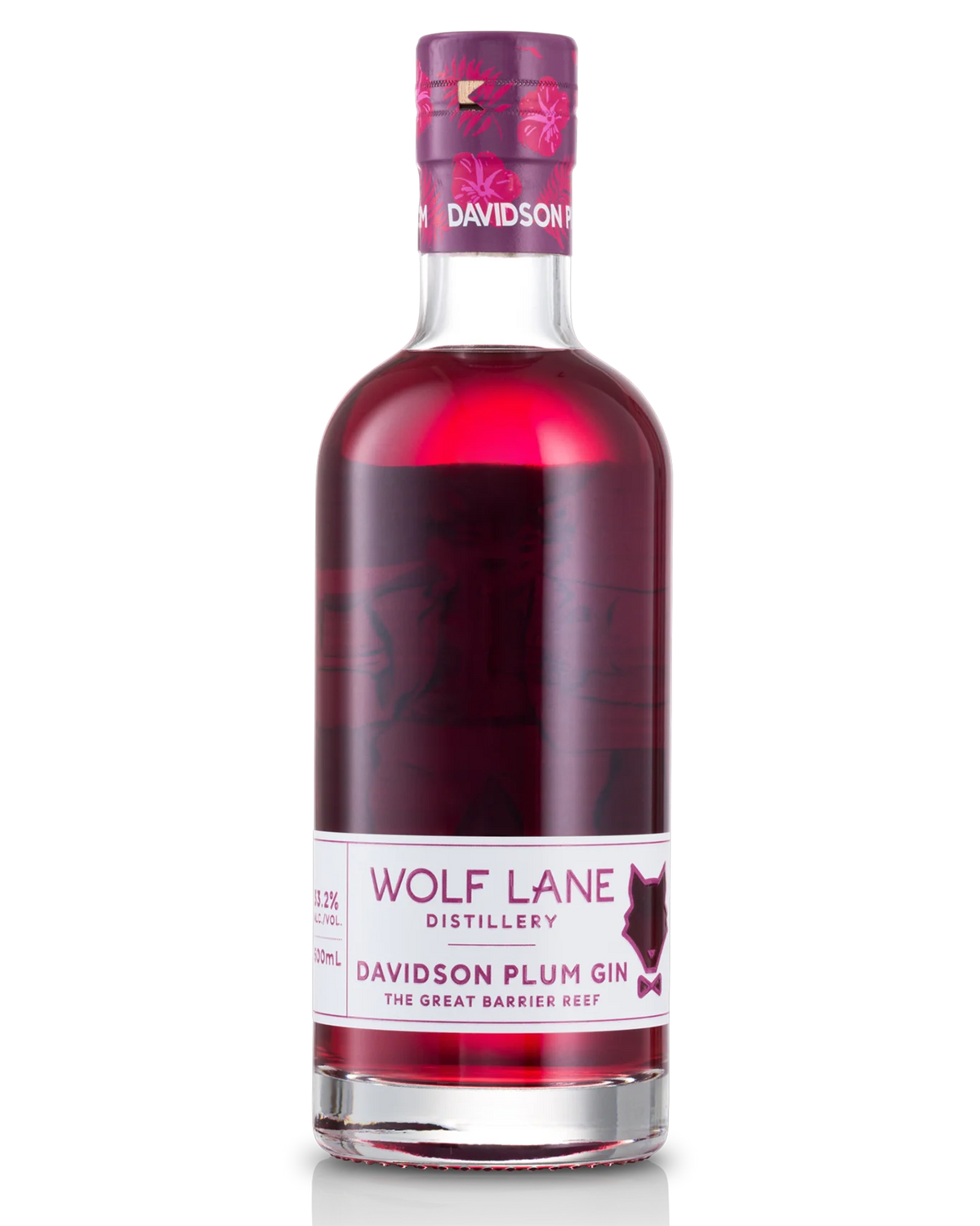 Paramount Wolf Lane Distillery Davidson Plum Gin 500mL bottle with a dark label and elegant design, showcasing flavored gin packaging.