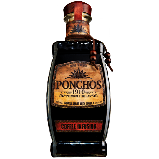 Paramount Ponchos Coffee Tequila 750ml bottle with a dark coffee-flavored tequila in a sleek glass bottle.
