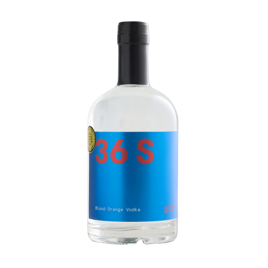 Bottle of Paramount 36 Short Blood Orange Flavored Vodka 500ml with vibrant orange liquid and label on clear glass bottle.