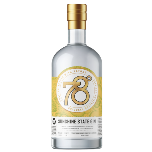 Paramount 78 Degrees Sunshine State Gin 700ml bottle with clear label and golden cap, showcasing its premium design and branding.