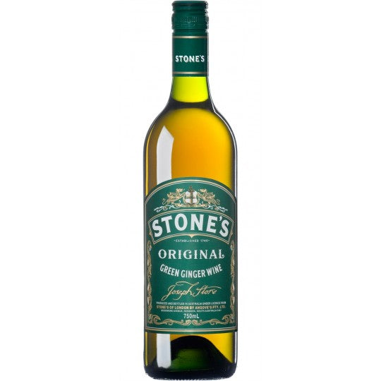 Stones Green Ginger Wine 750mL bottle by Paramount, featuring a green label and clear glass bottle.