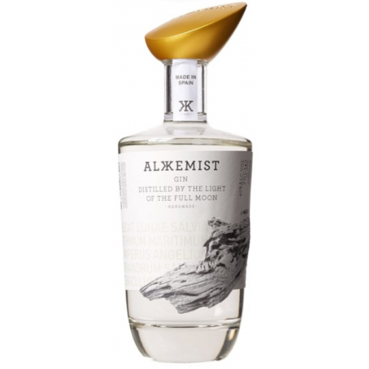 Bottle of Alkkemist Spanish Gin by Paramount, 700mL, with clear label and elegant packaging.