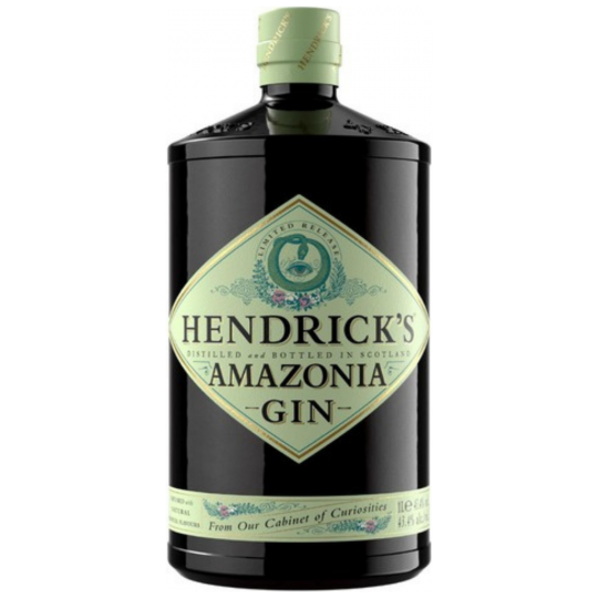 Hendrick's Amazonia Gin 1L bottle from Paramount, an international gin with botanicals, shown in a clear glass bottle with label