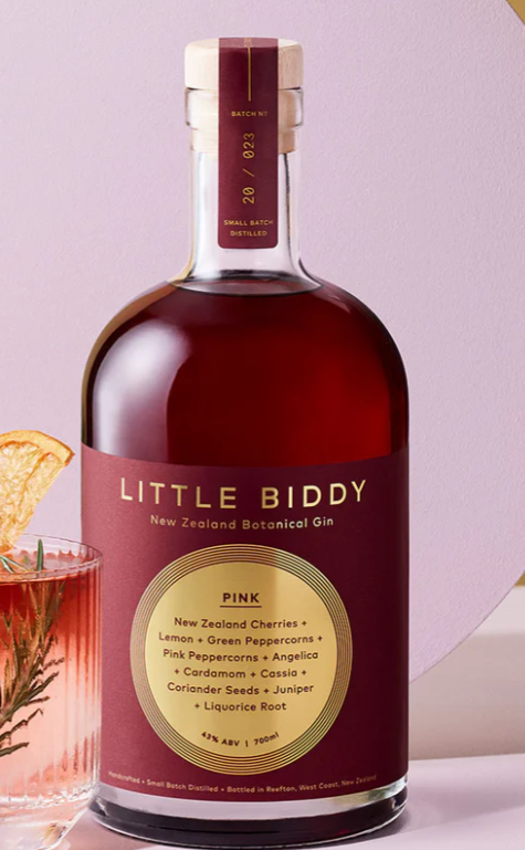 Paramount Reefton Distilling Co Little Biddy Pink Gin 700ml bottle, showcasing the pink gin with elegant label design.