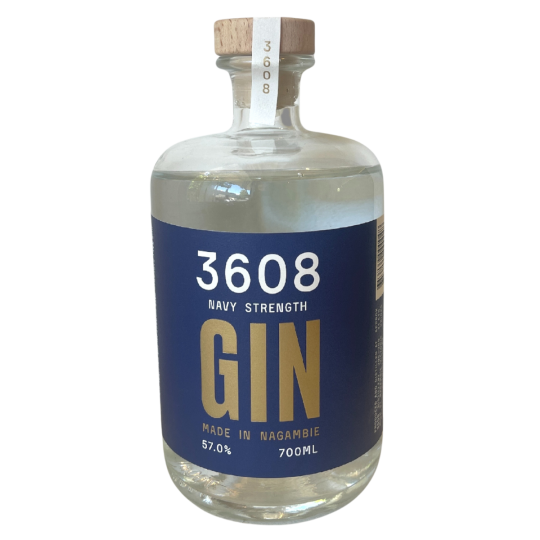 Bottle of Paramount Navy Strength Gin in 700ml bottle with navy blue label and silver accents.
