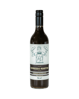 Paramount Mr Consistent Espresso Martini Mixer 750ml non-alcoholic bottle with dark label and branding for coffee cocktail preparation