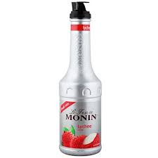 Paramount Monin Lychee Puree Pet 1Lt bottle, smooth lychee puree for culinary and beverage use, front view.