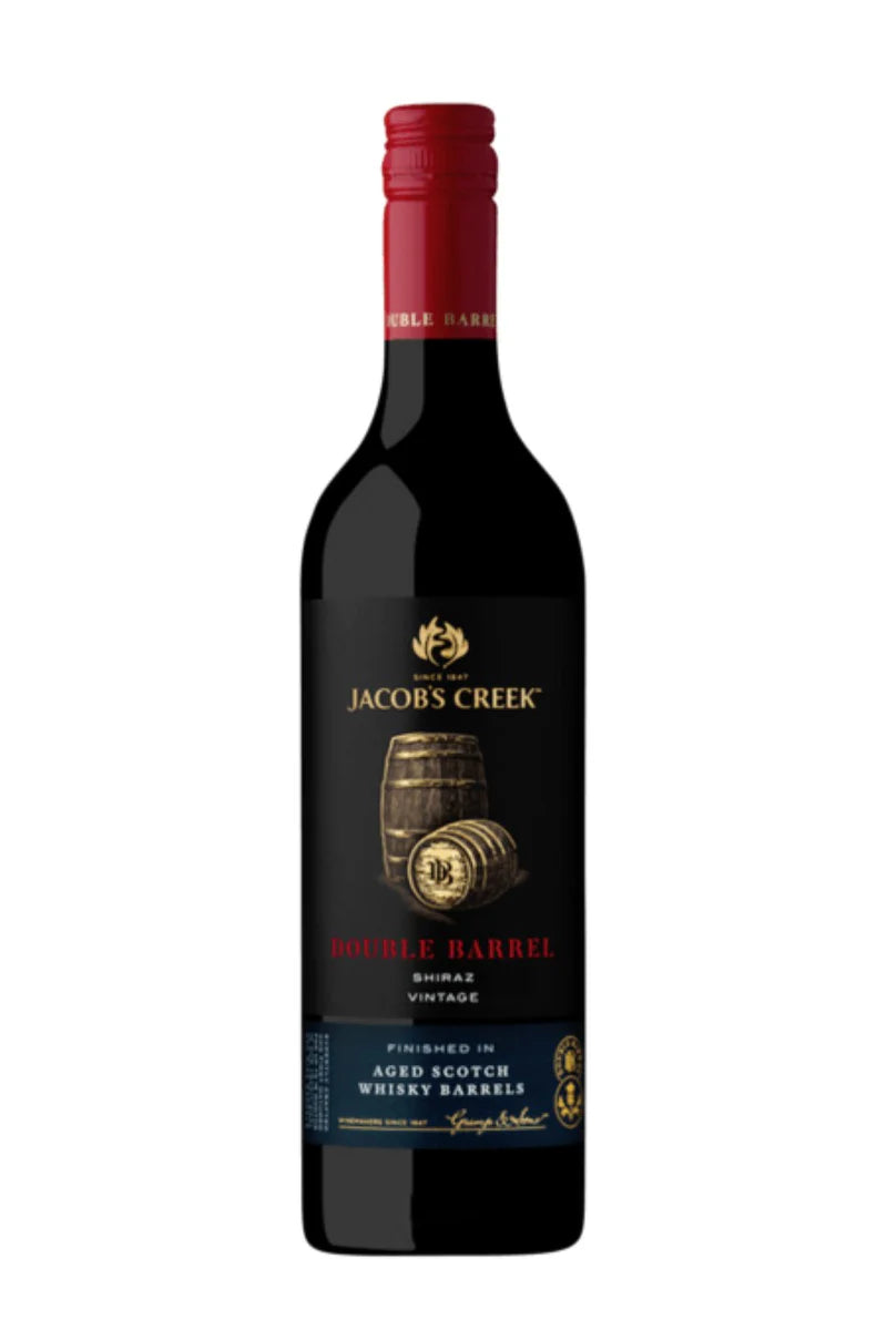 Paramount Jacobs Creek Double Barrel Shiraz red wine bottle, 750ml, with dark glass and label displaying wine details.