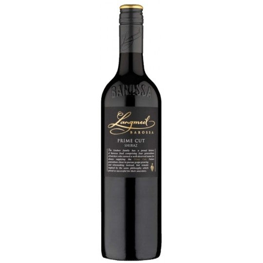 Bottle of Paramount Langmeil Prime Cut Shiraz red wine in 750ml bottle showing label and dark glass.