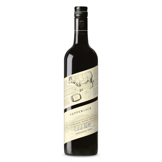 Paramount Pepperjack Graded Langhorne Creek Shiraz red wine in 750ml bottle, showcasing dark red wine in a glass.