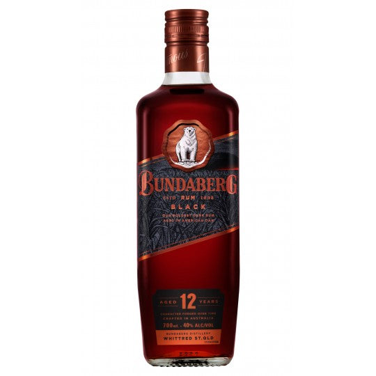 Paramount Bundaberg Black 12 Year Old Rum in 700ml bottle, showcasing dark amber color and premium packaging.