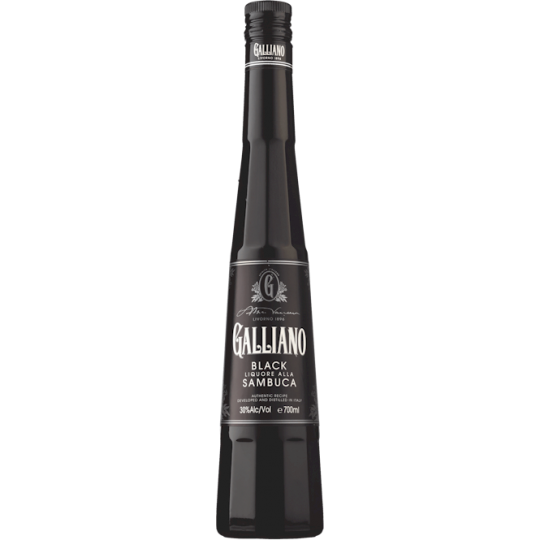 Black Galliano Sambuca bottle by Paramount, 700mL, with dark liqueur and classic label design.