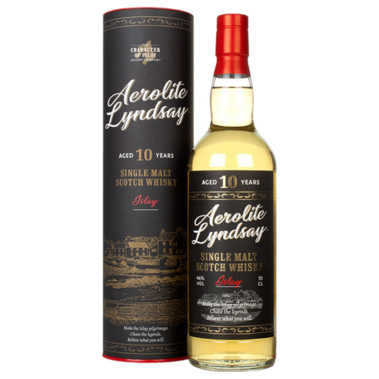 Aerolite Lyndsay 10 Year Old Islay Single Malt Scotch Whisky bottle from Paramount, featuring a dark amber liquid and label details.