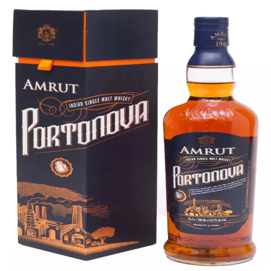 Paramount Amrut Indian Single Malt Whisky Portonova 62.1% in a 700ml bottle, showcasing the rich amber color and label details.