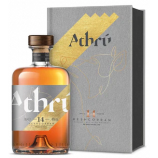 Athru Keshcorran 14 Year Old Irish Whiskey single malt by Paramount in a 700ml bottle, featuring a clear glass and amber liquid.