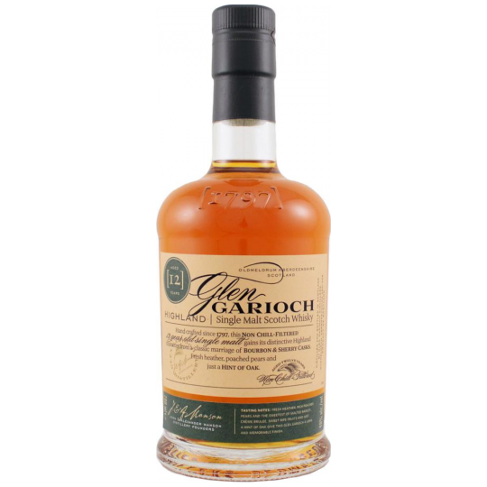 Glen Garioch 12-year-old single malt Scotch whisky in a 700ml bottle by Paramount, displayed with label and packaging details.