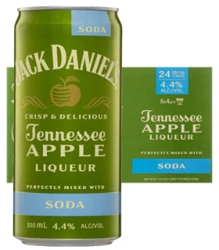 Paramount Jack Daniels Apple & Soda whiskey premix 330ml bottles, 24-pack, ready to enjoy for a refreshing beverage experience.