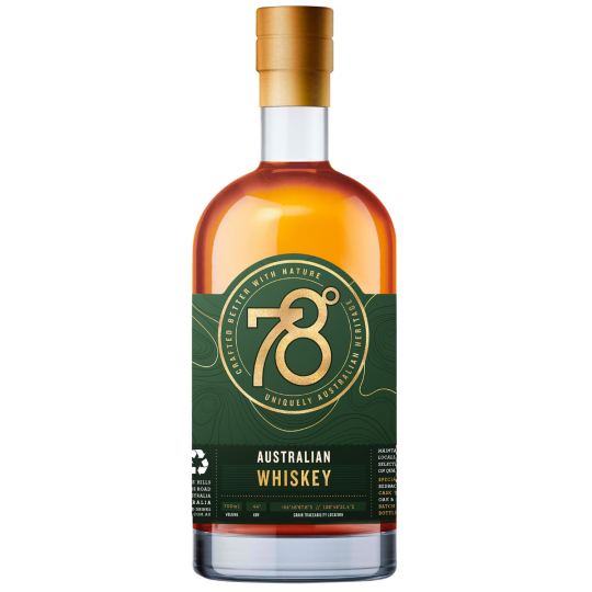 Bottle of 78 Degrees Australian Whiskey by Paramount, 700ml, with label featuring bold branding and amber-colored liquid inside.