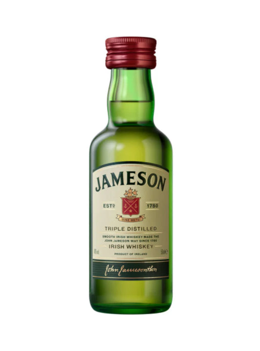 Paramount Jameson Irish Whiskey miniatures, 12 bottles of 50ml each, displayed together with labels visible.