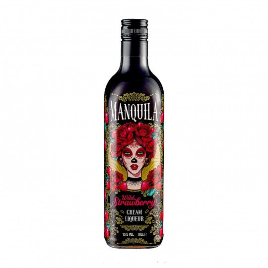 Paramount Zymurgorium Manquila Wild Strawberry Liqueur 500ml bottle with vibrant strawberry label and clear glass bottle.
