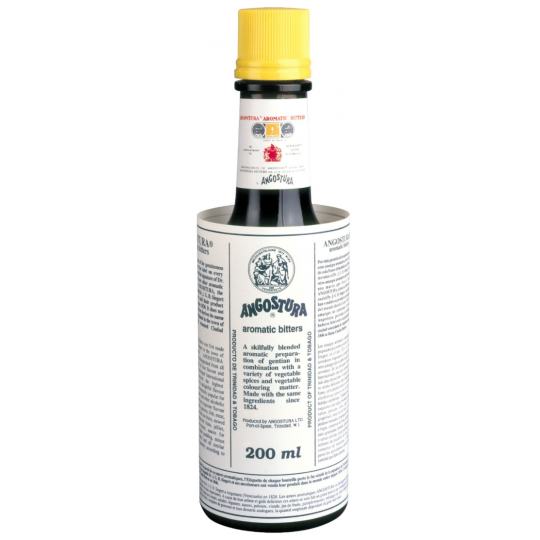 Paramount Angostura Aromatic Bitters 200ml bottle, dark liquid inside a glass bottle with a label, for cocktail flavoring