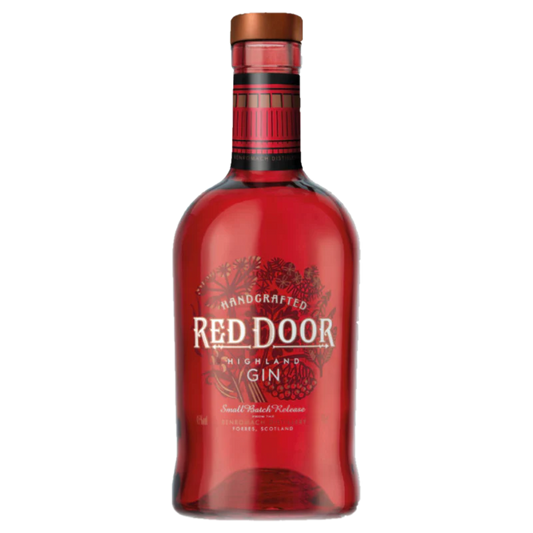 Red Door Scottish Highland Gin by Alba Whisky in a 700mL bottle, featuring a vibrant red door label and traditional gin design.
