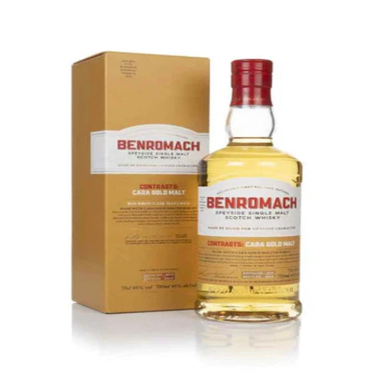 Benromach 40 Years Old Speyside single malt Scotch whisky in a 700ml bottle, shown with rich amber color and detailed label.