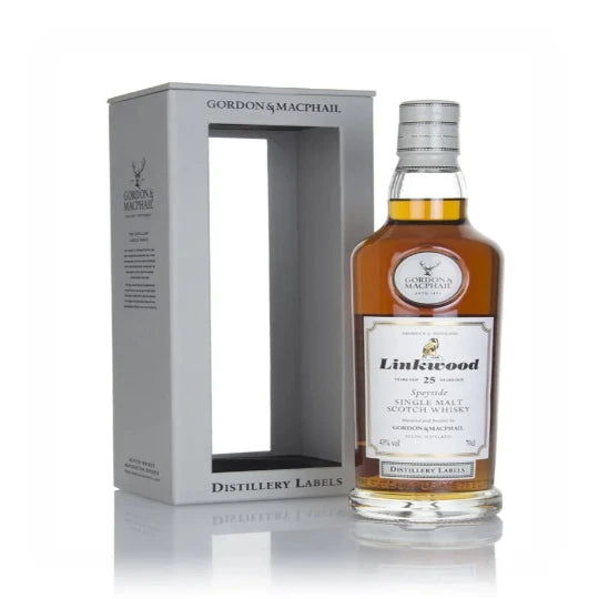 Gordon & Macphail Linkwood 25-year-old Single Malt Scotch Whisky label by Alba Whisky, 700ml, featuring distillery branding and design.