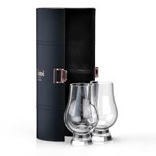 Two Alba Whisky Glencairn Original Crystal Whisky Glasses in a travel case, designed for tasting and enjoying fine whisky.