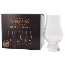 Set of four Alba Whisky Glencairn crystal whisky glasses in a gift box, designed for enjoying fine whisky.